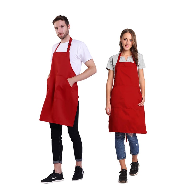 BIGHAS Adjustable Bib Apron with Long Ties for Women Men 18 Colors Chef Kitchen Cooking (Red) - Image 2